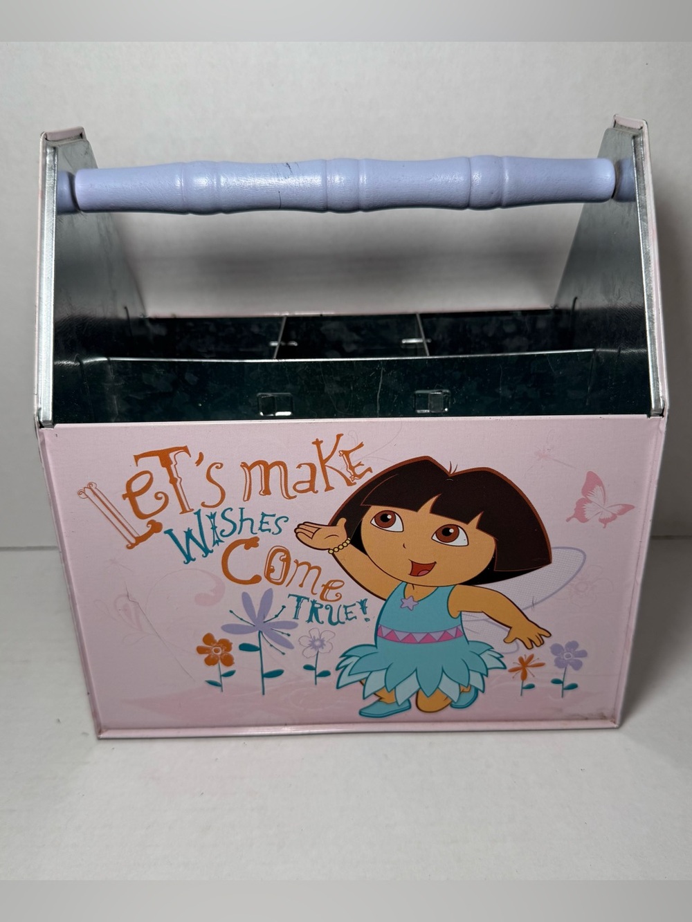y2k Nick Jr Dora the Explorer Art Supplies Caddy Metal Storage Container